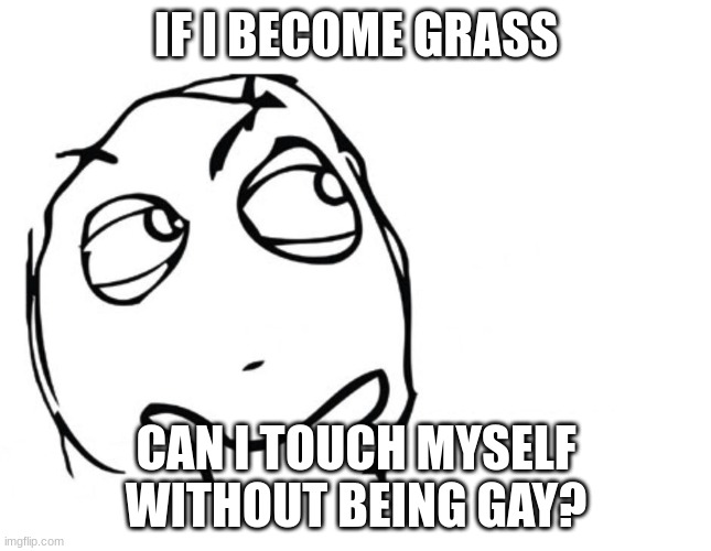 hmmm | IF I BECOME GRASS; CAN I TOUCH MYSELF WITHOUT BEING GAY? | image tagged in hmmm | made w/ Imgflip meme maker