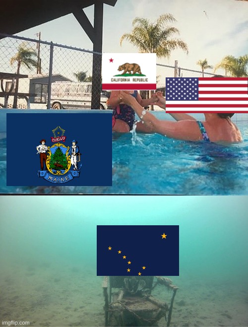 America, the land of forgotten states | image tagged in mother ignoring kid drowning in a pool | made w/ Imgflip meme maker