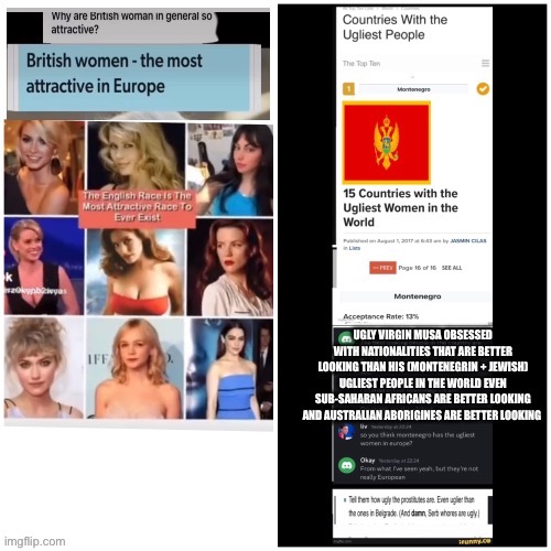 Anglo-Saxon Women Are The Sexiest In The World Montenegrins Are The Ugliest In The World | image tagged in lmao | made w/ Imgflip meme maker