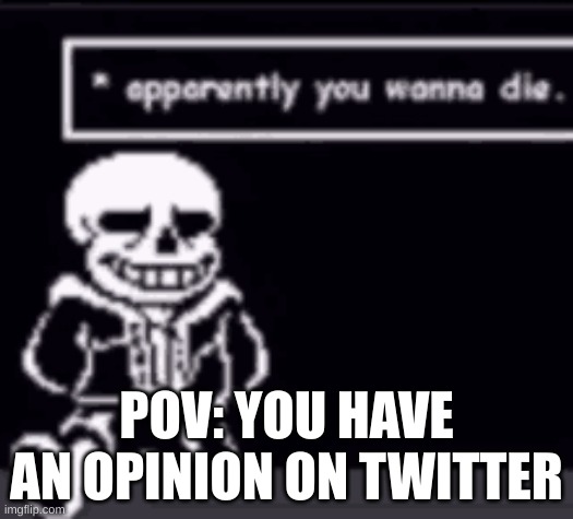 Uncreative title | POV: YOU HAVE AN OPINION ON TWITTER | image tagged in idk | made w/ Imgflip meme maker