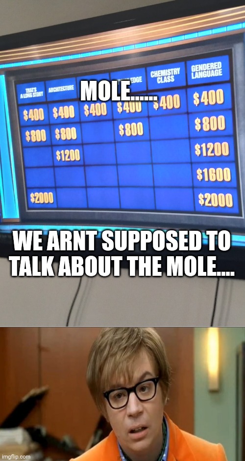Mole | MOLE...... WE ARNT SUPPOSED TO TALK ABOUT THE MOLE.... | image tagged in austin powers mole,we,arnt,supposed,to,talk | made w/ Imgflip meme maker