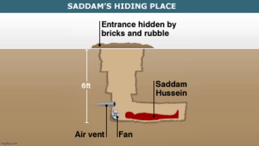 ? | image tagged in saddam's hiding place | made w/ Imgflip meme maker