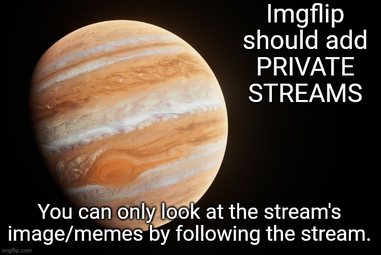 I call it private streams | Imgflip should add PRIVATE STREAMS; You can only look at the stream's image/memes by following the stream. | image tagged in spactate jupiter ehhh | made w/ Imgflip meme maker