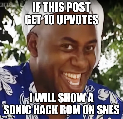 if it get 10 upvote, I will show it to all of you guys | IF THIS POST GET 10 UPVOTES; I WILL SHOW A SONIC HACK ROM ON SNES | image tagged in hehe boi,sonic,snes,hack | made w/ Imgflip meme maker
