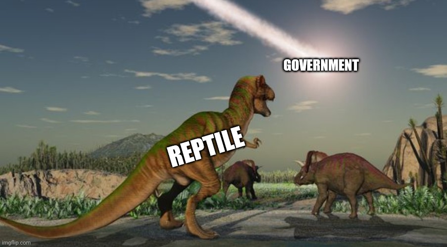 Dinosaurs meteor | GOVERNMENT; REPTILE | image tagged in dinosaurs meteor | made w/ Imgflip meme maker