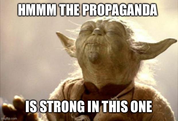 yoda smell | HMMM THE PROPAGANDA; IS STRONG IN THIS ONE | image tagged in yoda smell | made w/ Imgflip meme maker