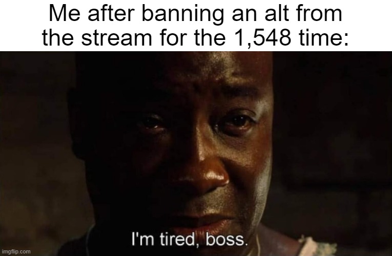 Stop avoiding stream ban guys... | Me after banning an alt from the stream for the 1,548 time: | made w/ Imgflip meme maker