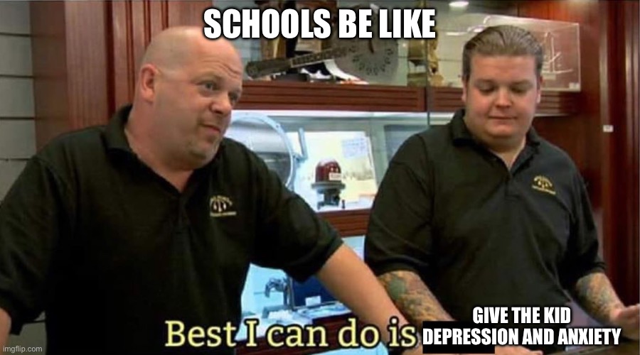 best i can do | SCHOOLS BE LIKE; GIVE THE KID DEPRESSION AND ANXIETY | image tagged in best i can do,school sucks | made w/ Imgflip meme maker