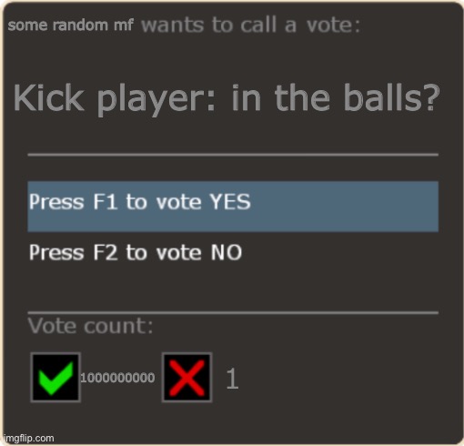 (faint screaming) | some random mf; Kick player: in the balls? 1000000000; 1 | image tagged in tf2 vote template | made w/ Imgflip meme maker