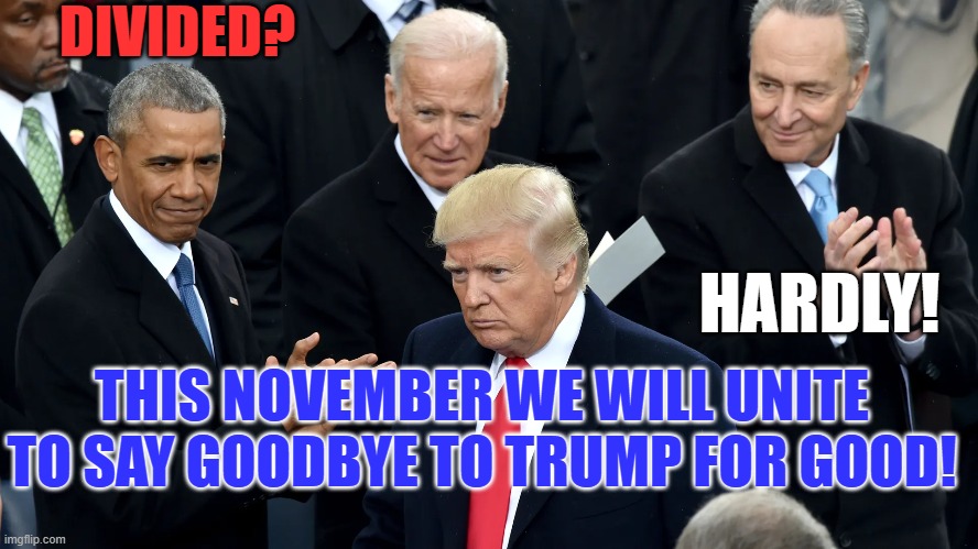 Real Republicans will not vote for the Unamerican Criminal, Trump. | DIVIDED? HARDLY! THIS NOVEMBER WE WILL UNITE TO SAY GOODBYE TO TRUMP FOR GOOD! | image tagged in politics | made w/ Imgflip meme maker