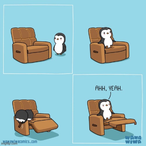 image tagged in penguin,chair,armchair,recliner | made w/ Imgflip meme maker