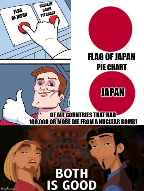 Flag of Japan or Pie Chart | PIE CHART; OF ALL COUNTRIES THAT HAD 100.000 OR MORE DIE FROM A NUCLEAR BOMB! | image tagged in japan,why japan | made w/ Imgflip meme maker
