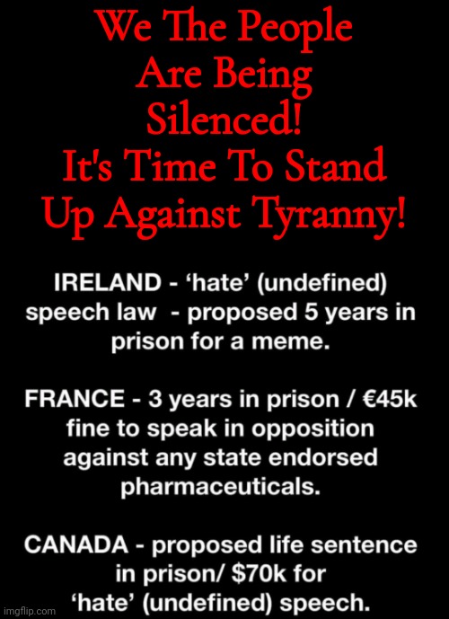 It's Time To Stand Up Against Tyranny | We The People Are Being Silenced!
It's Time To Stand Up Against Tyranny! | image tagged in its time to stand up against tyranny | made w/ Imgflip meme maker
