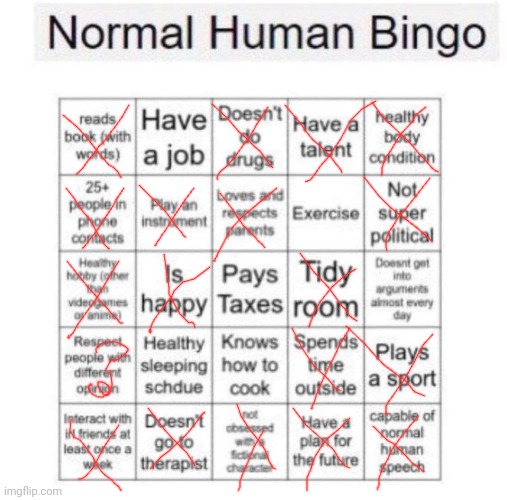 Normal human bingo | image tagged in normal human bingo | made w/ Imgflip meme maker