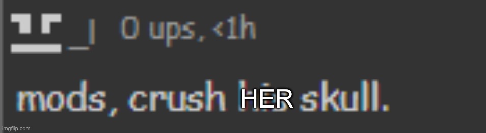 mods, crush his skull. | HER | image tagged in mods crush his skull | made w/ Imgflip meme maker