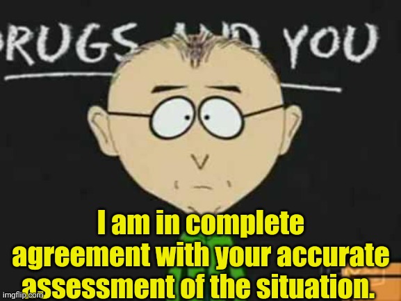 south park teacher | I am in complete agreement with your accurate assessment of the situation. | image tagged in south park teacher | made w/ Imgflip meme maker