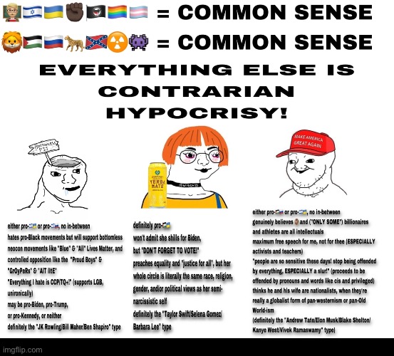 Common Sense vs. Contrarian Hypocrisy | image tagged in politics,political meme,dank memes,dark humor | made w/ Imgflip meme maker