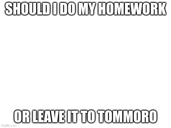 SHOULD I DO MY HOMEWORK; OR LEAVE IT TO TOMMORO | made w/ Imgflip meme maker