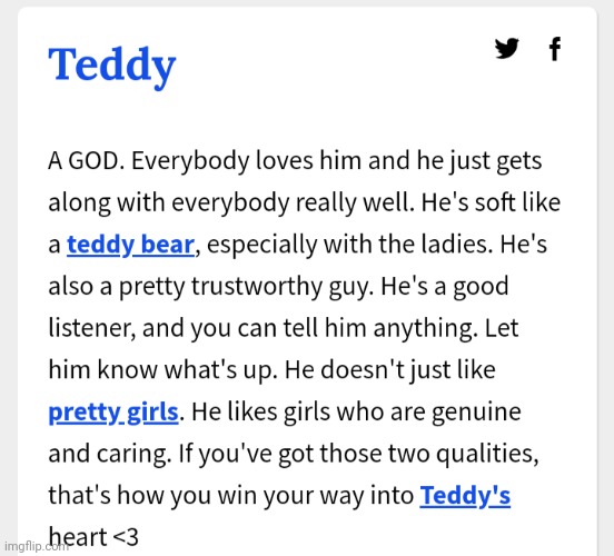 I chose Teddy and this is the definition? It does make sense tho | made w/ Imgflip meme maker