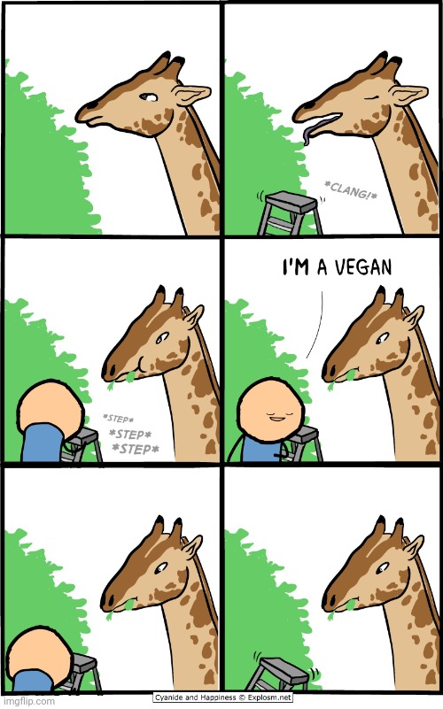 VEGAN | image tagged in vegan,giraffe,giraffes,cyanide and happiness,comics,comics/cartoons | made w/ Imgflip meme maker