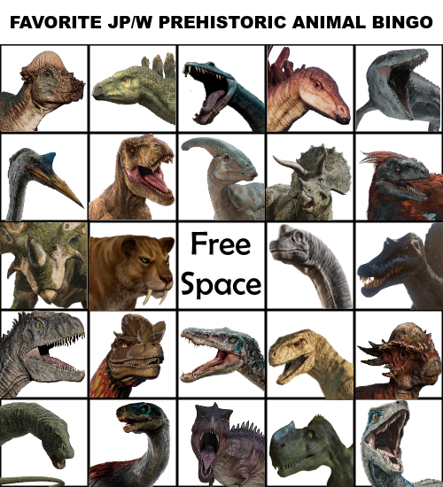 High Quality Favorite JP/W Prehistoric Animal Bingo Blank Meme Template