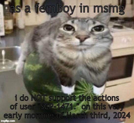 don't mf spam | as a femboy in msmg; i do NOT support the actions of user "SCP-1471." on this very early morning of March third, 2024 | image tagged in funny car | made w/ Imgflip meme maker