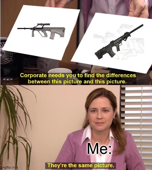 NK-1 and AUG | Me: | image tagged in memes,they're the same picture | made w/ Imgflip meme maker