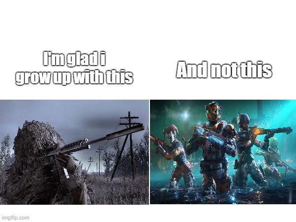 Old COD on Top!!!!!!!!!!! | I'm glad i grow up with this; And not this | image tagged in cod,nostalgia,memories,good old days | made w/ Imgflip meme maker