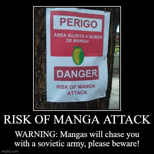 RISK OF MANGA ATTACK | WARNING: Mangas will chase you with a sovietic army, please beware! | image tagged in funny,demotivationals | made w/ Imgflip demotivational maker
