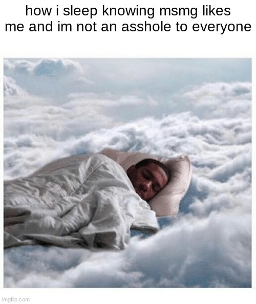 How I sleep knowing | how i sleep knowing msmg likes me and im not an asshole to everyone | image tagged in how i sleep knowing | made w/ Imgflip meme maker