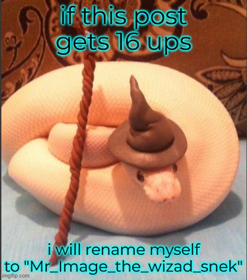 if this post gets 16 ups; i will rename myself to "Mr_Image_the_wizad_snek" | made w/ Imgflip meme maker