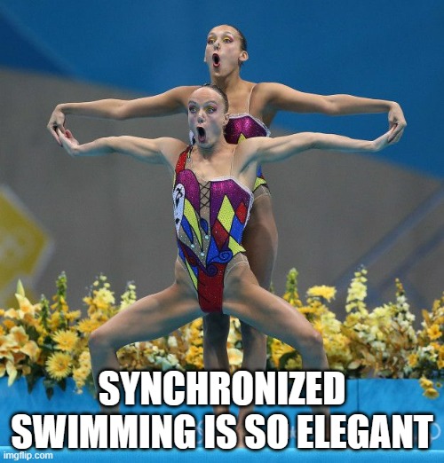 meme by Brad synchronized swimming is elegant | SYNCHRONIZED SWIMMING IS SO ELEGANT | image tagged in sports,funny,swimming,olympics,funny meme,humor | made w/ Imgflip meme maker