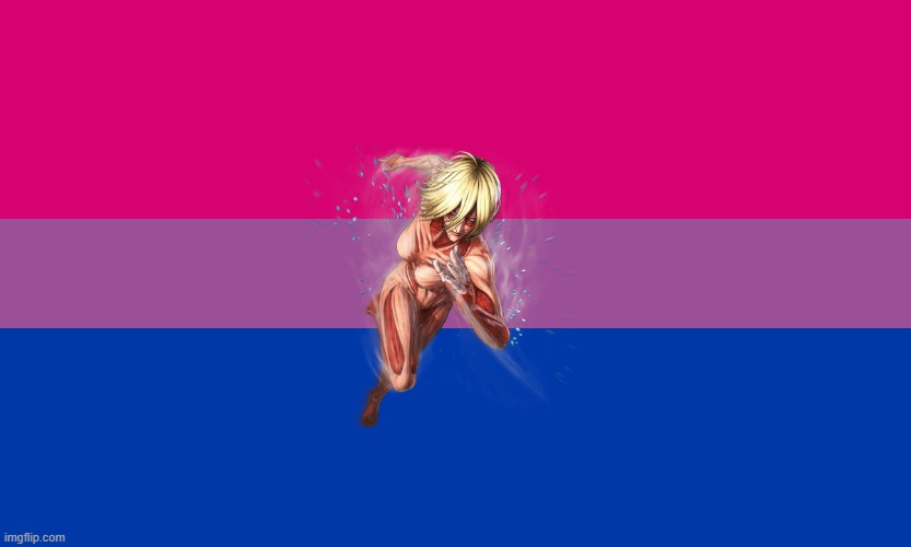 The Bi Flag, But I Added The Female TItan From AOT | image tagged in bisexual,better | made w/ Imgflip meme maker