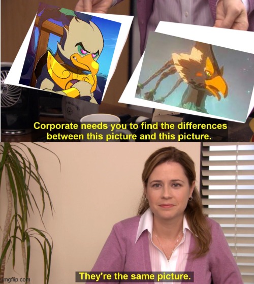 Literally just salty birds (Peng from lmk and Revali from Zelda botw) | image tagged in memes,they're the same picture | made w/ Imgflip meme maker