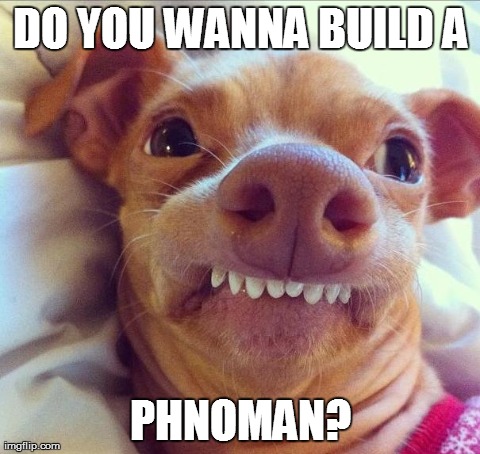 tuna dog | DO YOU WANNA BUILD A PHNOMAN? | image tagged in tuna dog | made w/ Imgflip meme maker
