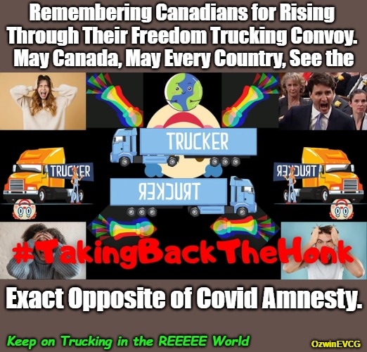 Keep on Trucking in the REEEEE World | Remembering Canadians for Rising 

Through Their Freedom Trucking Convoy. 

May Canada, May Every Country, See the; Exact Opposite of Covid Amnesty. Keep on Trucking in the REEEEE World; OzwinEVCG | image tagged in clown world,freedom convoys,canadian,trucking convoys,covid tyranny,world occupied | made w/ Imgflip meme maker