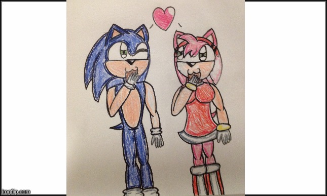 Sonic and Amy having chocolate hearts | image tagged in plain white,sonic the hedgehog,sonic,fanart,amy rose | made w/ Imgflip meme maker