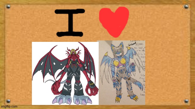 The Bulletin board of Wisdom loves VenomMyotismon and KaiNatramon as a couple | image tagged in bulletin board | made w/ Imgflip meme maker