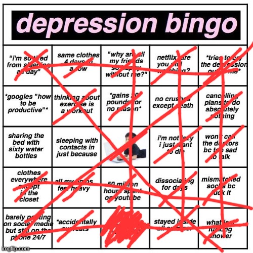 I won! Oh sh*t. I won. | image tagged in depression bingo | made w/ Imgflip meme maker
