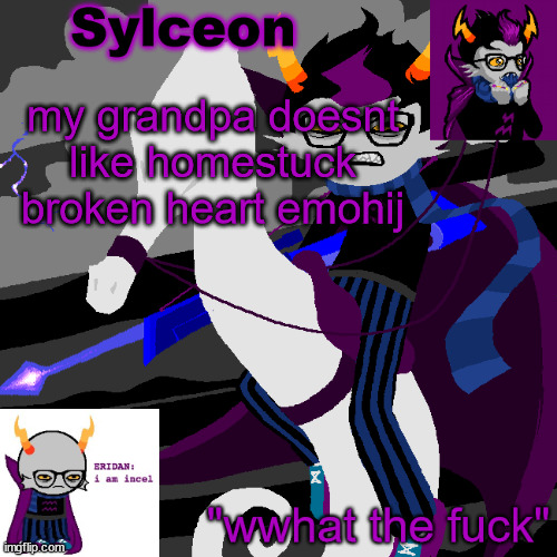 i told him to at least get to jade | my grandpa doesnt like homestuck broken heart emohij | image tagged in sylc's eridan temp | made w/ Imgflip meme maker