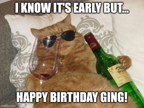 Funny Cat Birthday | I KNOW IT'S EARLY BUT... HAPPY BIRTHDAY GING! | image tagged in funny cat birthday | made w/ Imgflip meme maker