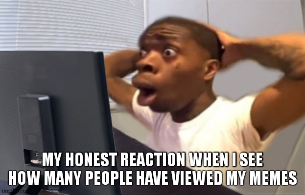 thank you, everyone | MY HONEST REACTION WHEN I SEE HOW MANY PEOPLE HAVE VIEWED MY MEMES | image tagged in my honest reaction,meme,thank you,memes,i think i misspelt that tag | made w/ Imgflip meme maker