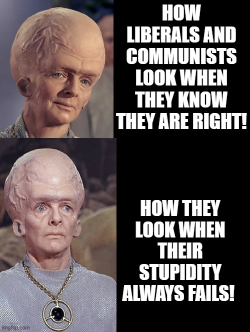 How liberals look! | HOW LIBERALS AND COMMUNISTS LOOK WHEN THEY KNOW THEY ARE RIGHT! HOW THEY LOOK WHEN THEIR STUPIDITY ALWAYS FAILS! | image tagged in stupidity,morons,communists,idiots | made w/ Imgflip meme maker