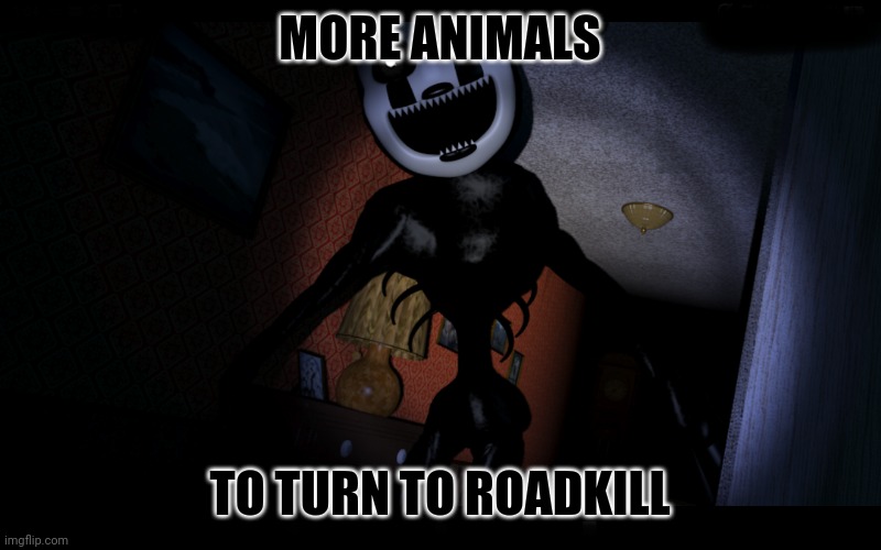 Nightmarionne | MORE ANIMALS TO TURN TO ROADKILL | image tagged in nightmarionne | made w/ Imgflip meme maker