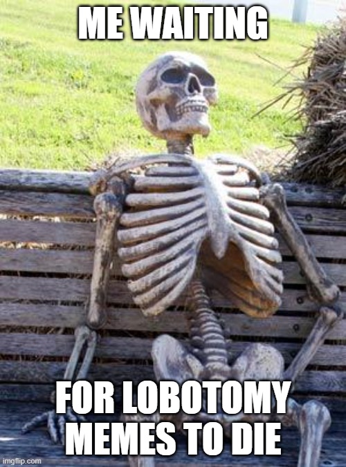 Waiting Skeleton | ME WAITING; FOR LOBOTOMY MEMES TO DIE | image tagged in memes,waiting skeleton | made w/ Imgflip meme maker