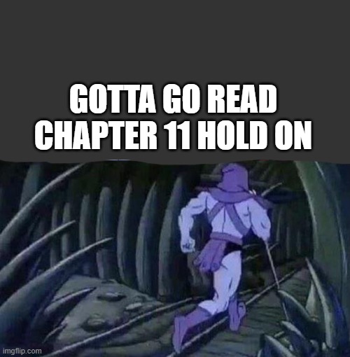 he man skeleton advices | GOTTA GO READ CHAPTER 11 HOLD ON | image tagged in he man skeleton advices | made w/ Imgflip meme maker