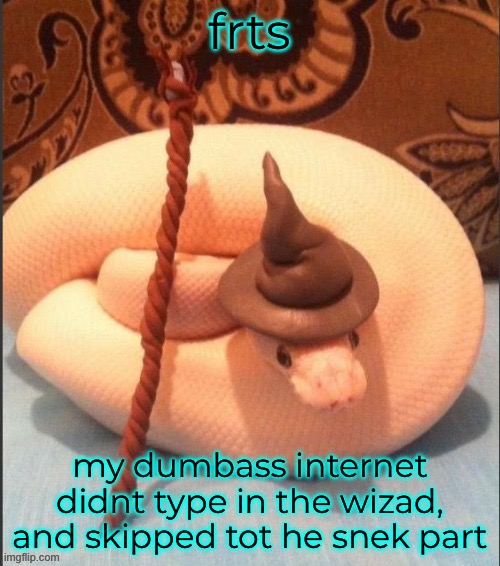 guess im just a snek now | frts; my dumbass internet didnt type in the wizad, and skipped tot he snek part | made w/ Imgflip meme maker