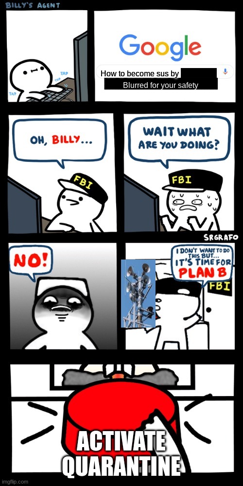 Billy’s FBI agent plan B | How to become sus by; Blurred for your safety; ACTIVATE QUARANTINE | image tagged in billy s fbi agent plan b | made w/ Imgflip meme maker