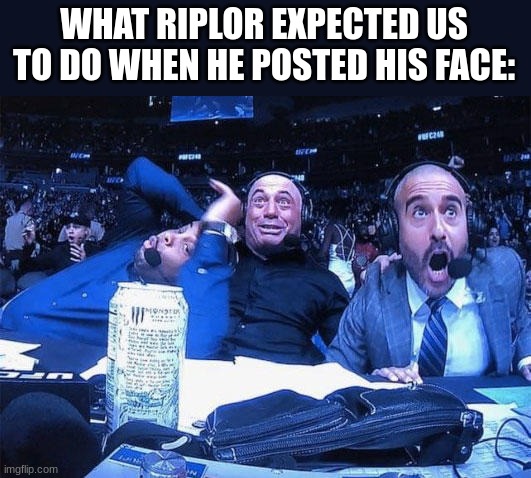 Joe Rogan ufc 248 reaction | WHAT RIPLOR EXPECTED US TO DO WHEN HE POSTED HIS FACE: | image tagged in joe rogan ufc 248 reaction | made w/ Imgflip meme maker