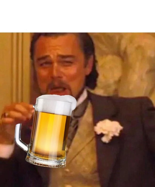 High Quality Laughing Leo with beer Blank Meme Template